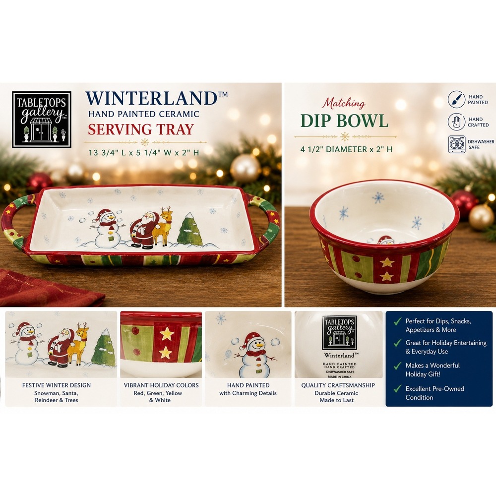 Tabletops Gallery Winterland Christmas Chip and Dip Serving Tray and Bowl Set